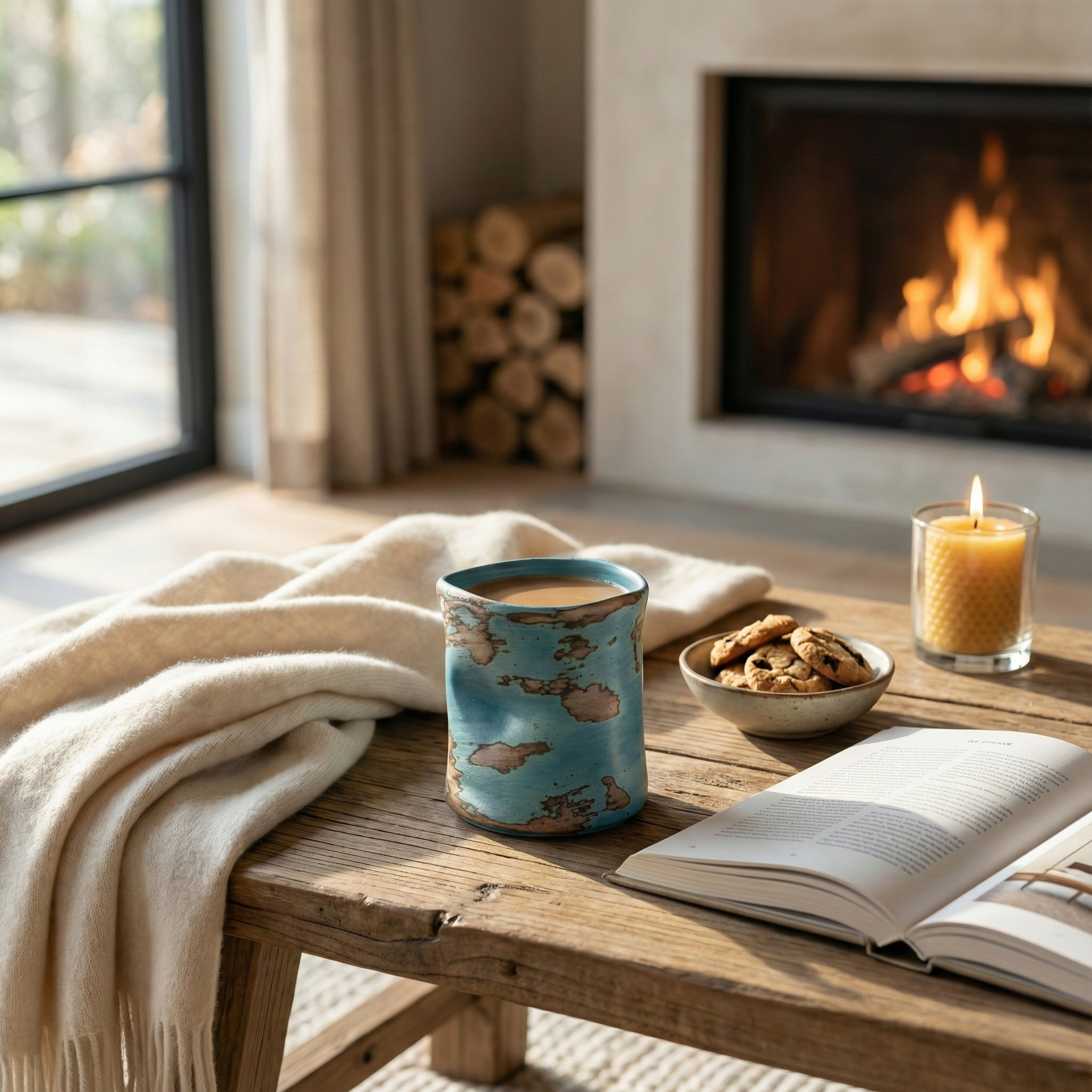 Turquoise Patina Handleless Ceramic Cup