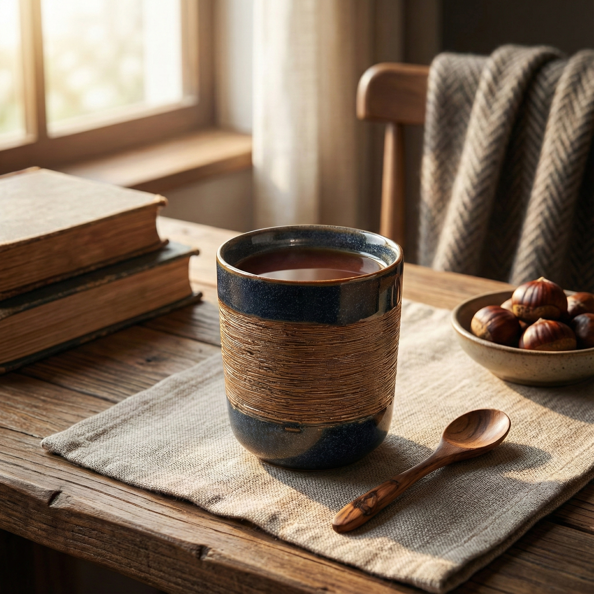 Umber Band Textured Ceramic Cup