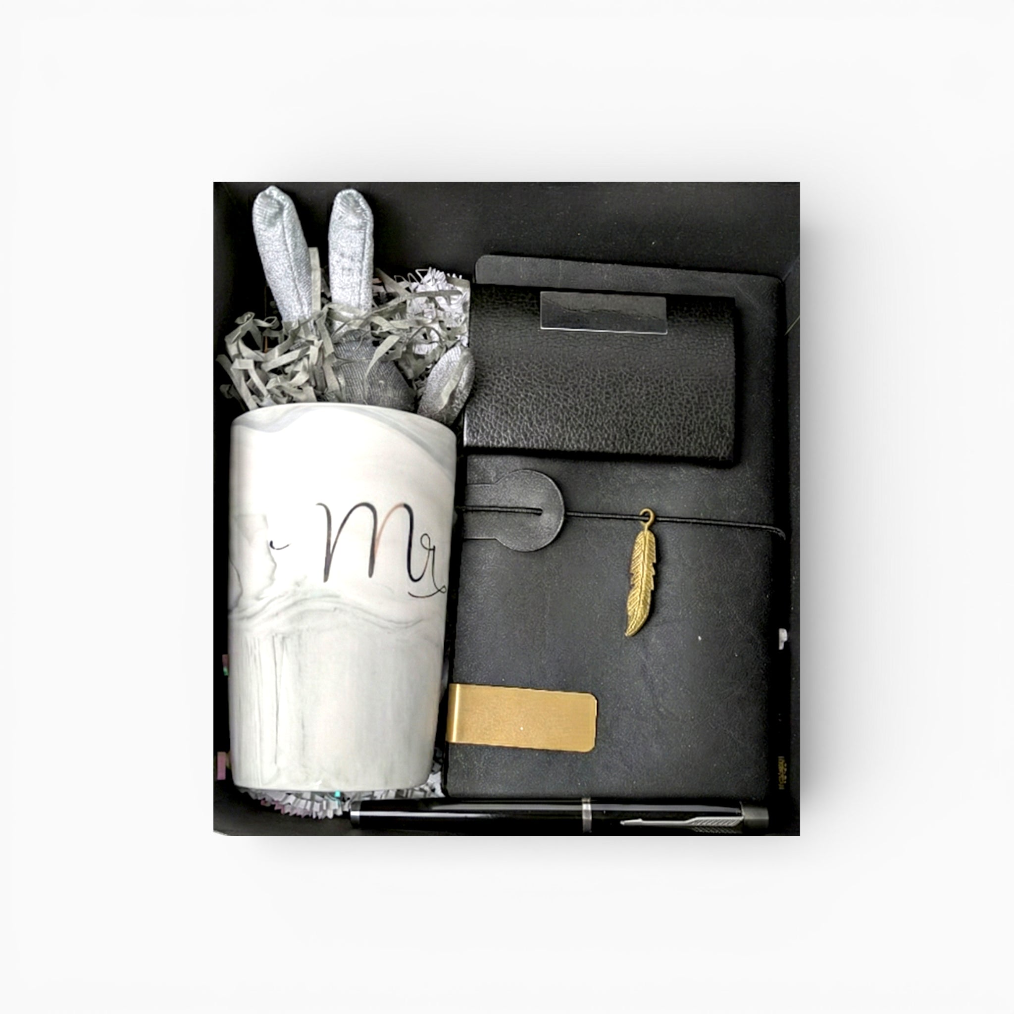 Black Faux Leather Journal & Mug Gift Set