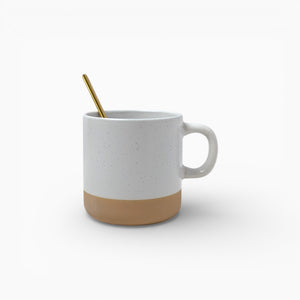 White Ceramic Mug with Gold Spoon