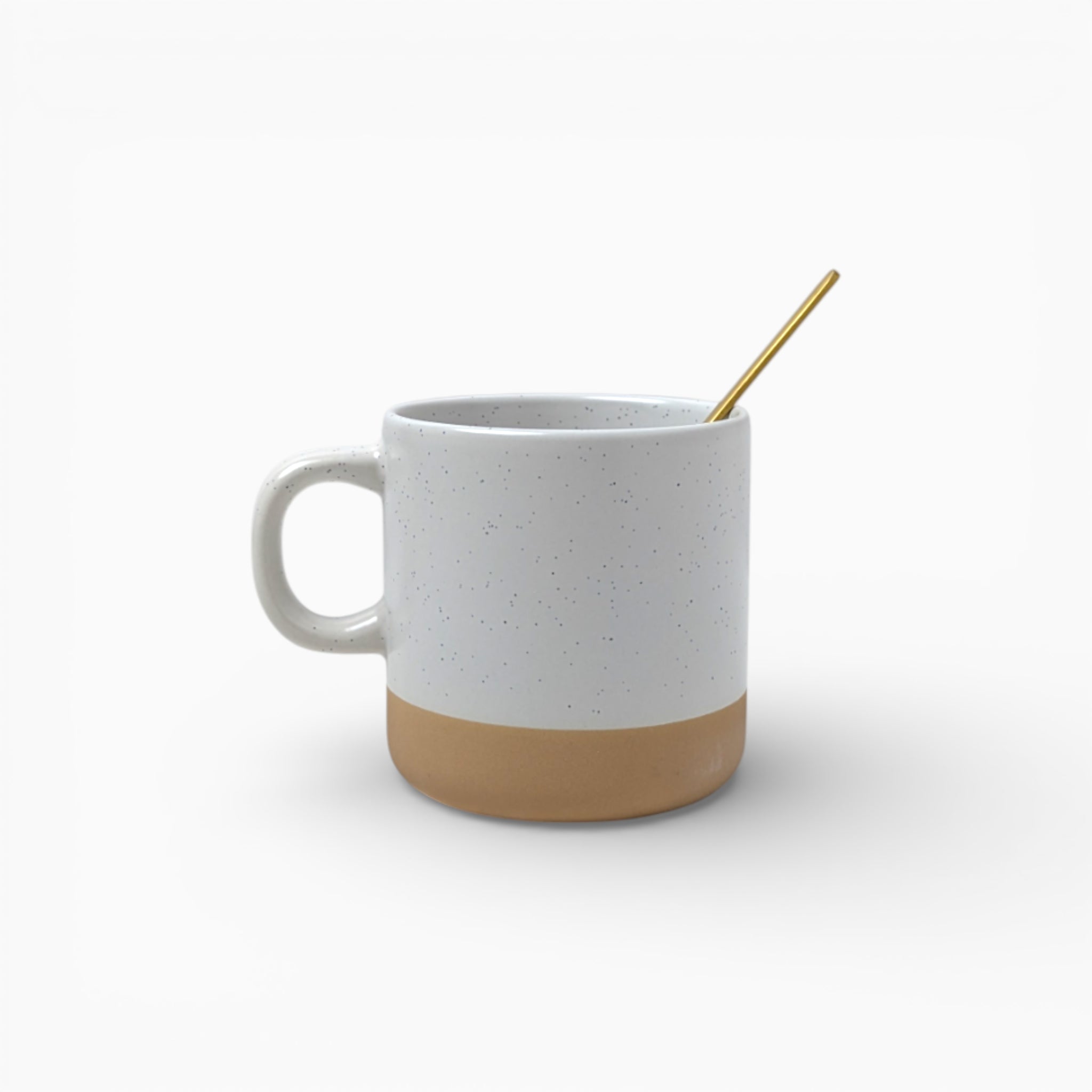 White Ceramic Mug with Gold Spoon