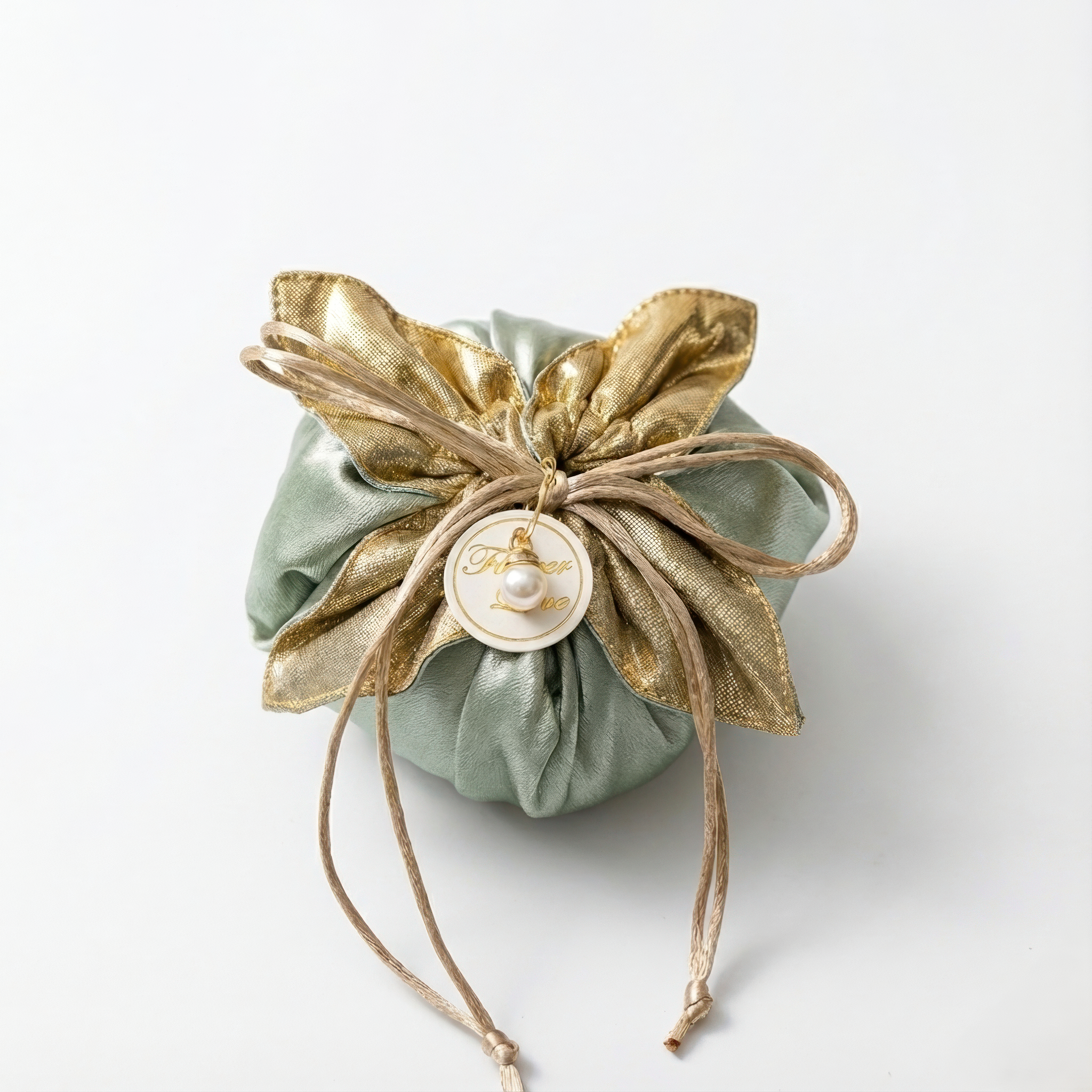 Sage & Gold Satin Favor Bags, Set of 10