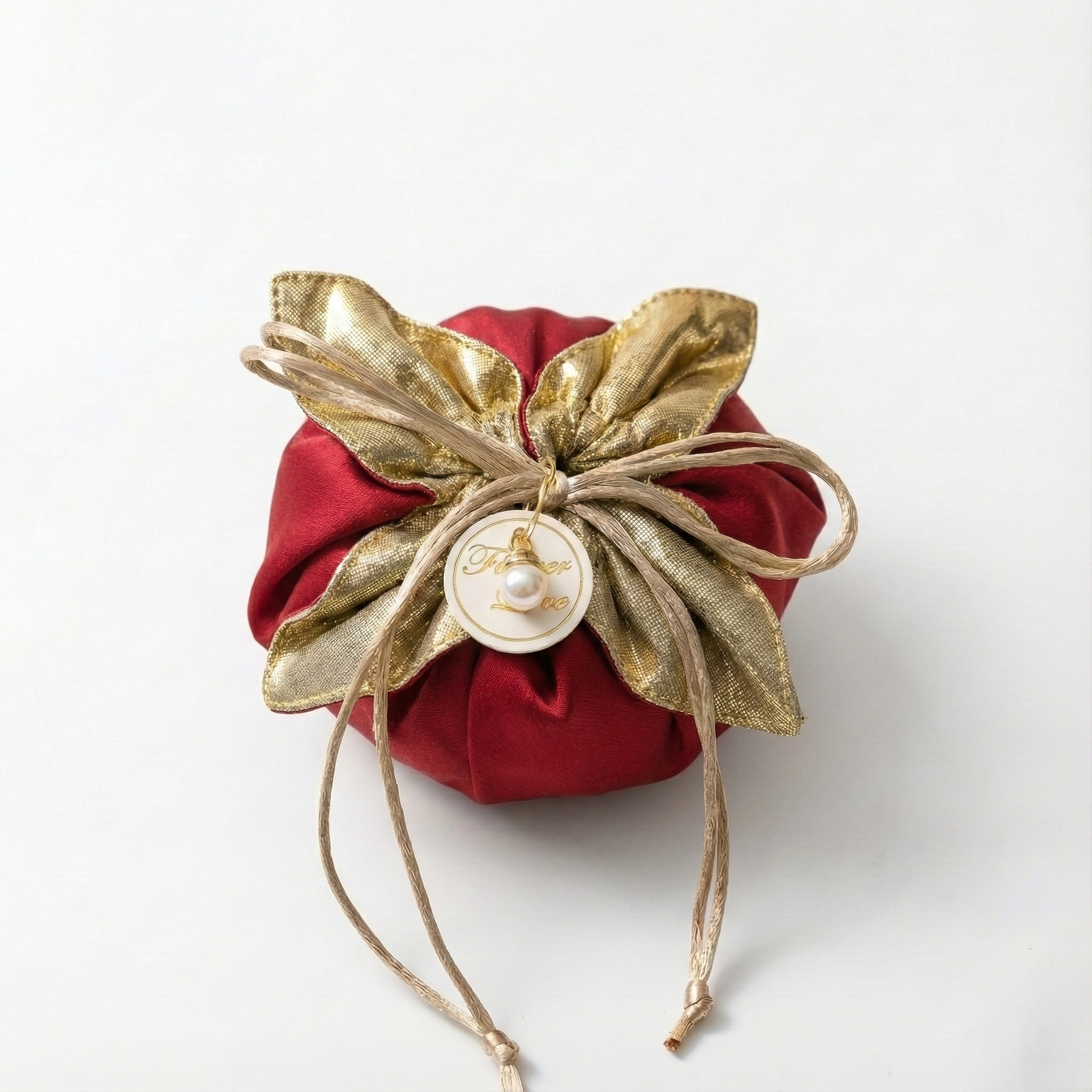 Red & Gold Satin Favor Bags, Set of 10
