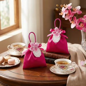 Pink Floral Handle Bags, Set of 10
