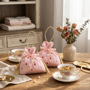 Pink Heart Tassel Bags, Set of 5