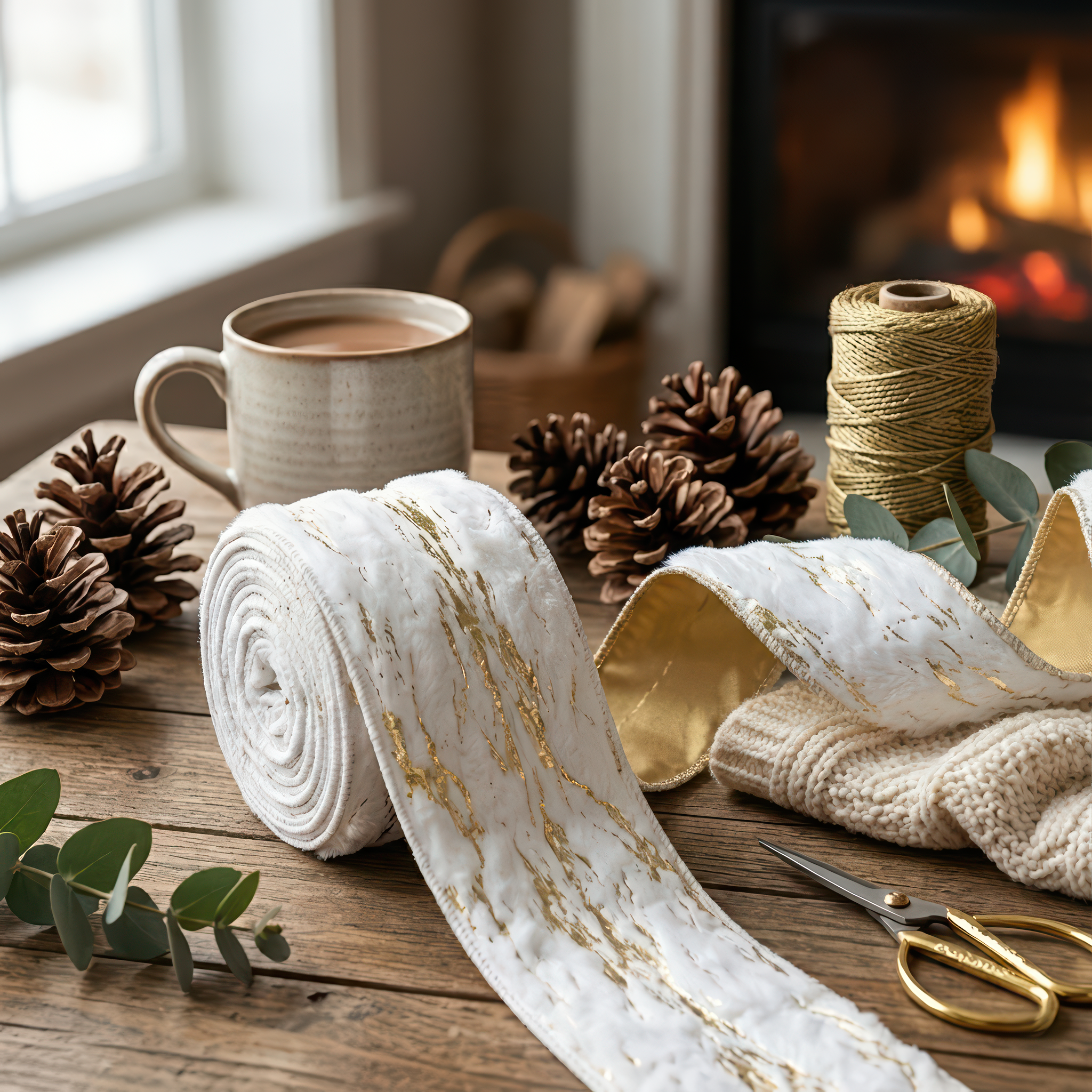 White & Gold Plush Ribbon Roll