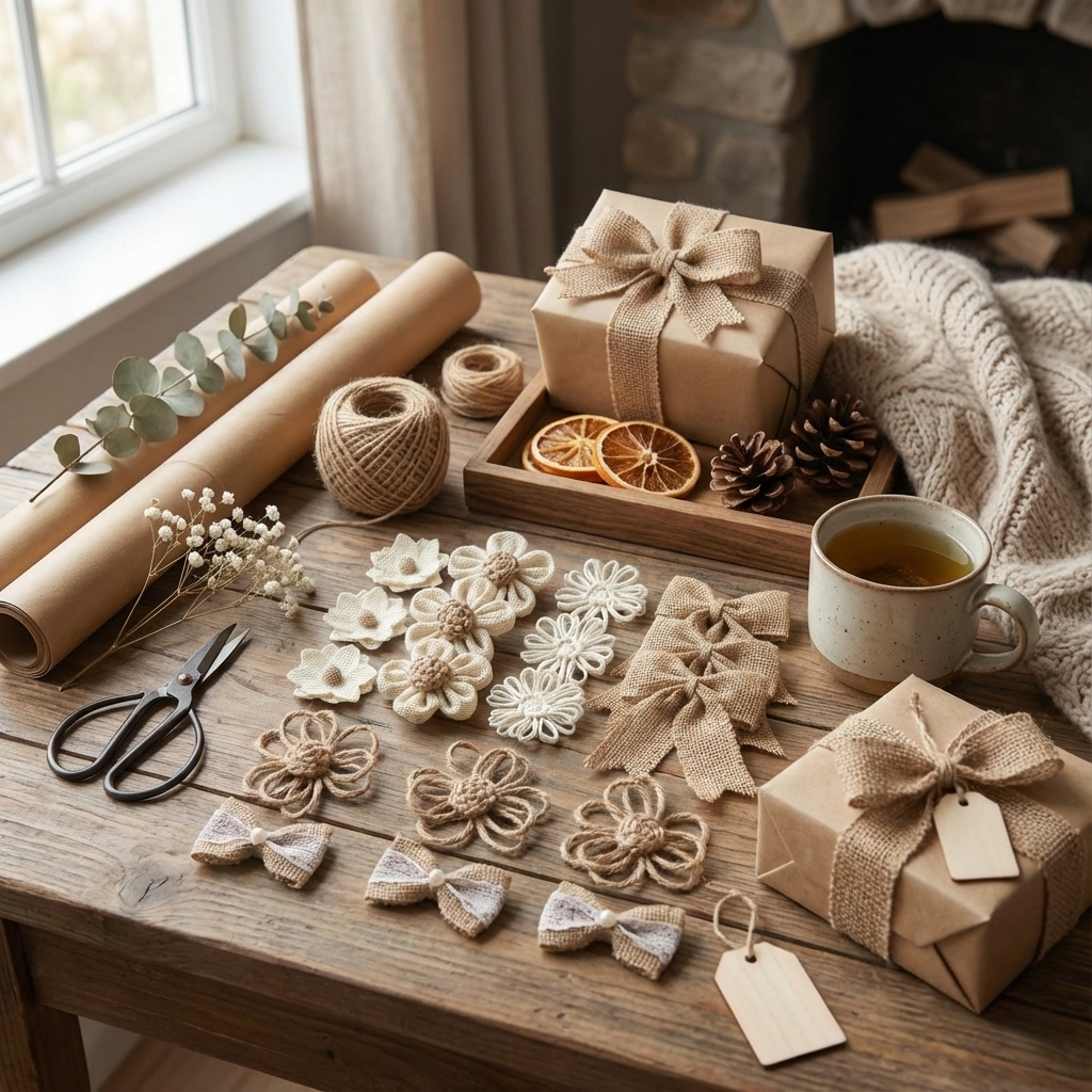 Jute Flowers & Bows, Set of 18