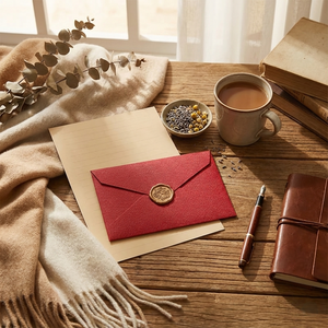 Red Linen Envelope Wax Seal Stationery Set