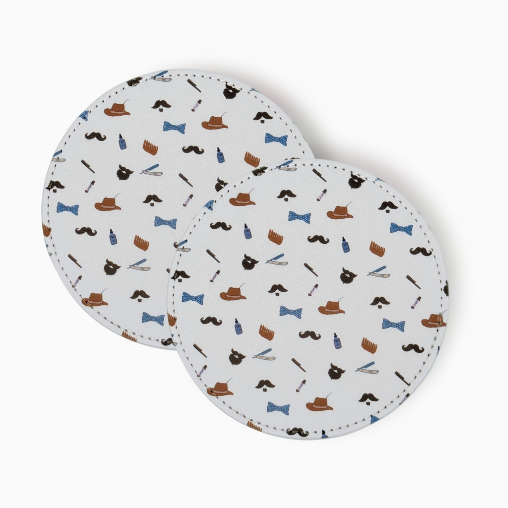 Beard Fabric And Faux Leather Coasters, Set of 2