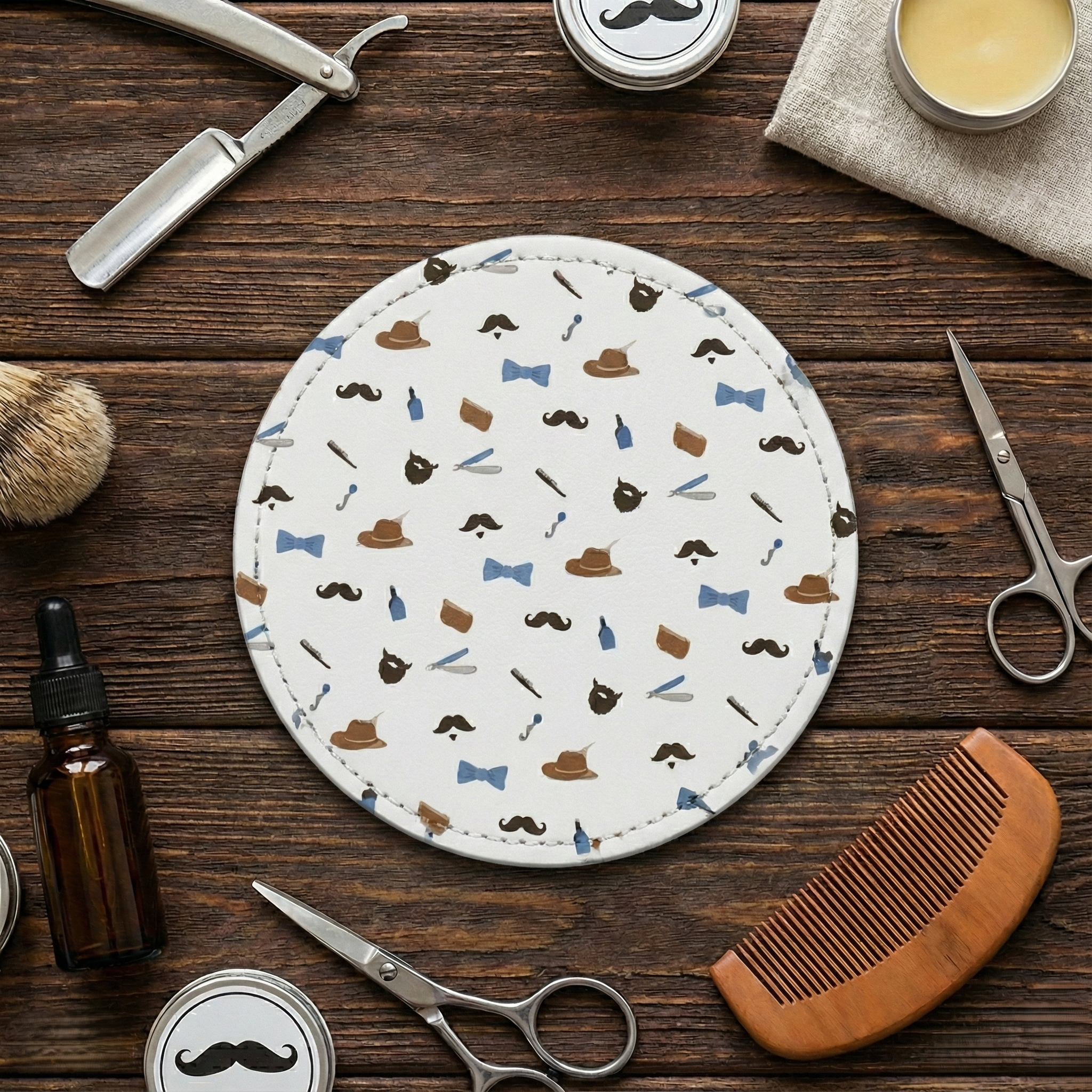 Beard Fabric And Faux Leather Coasters, Set of 2