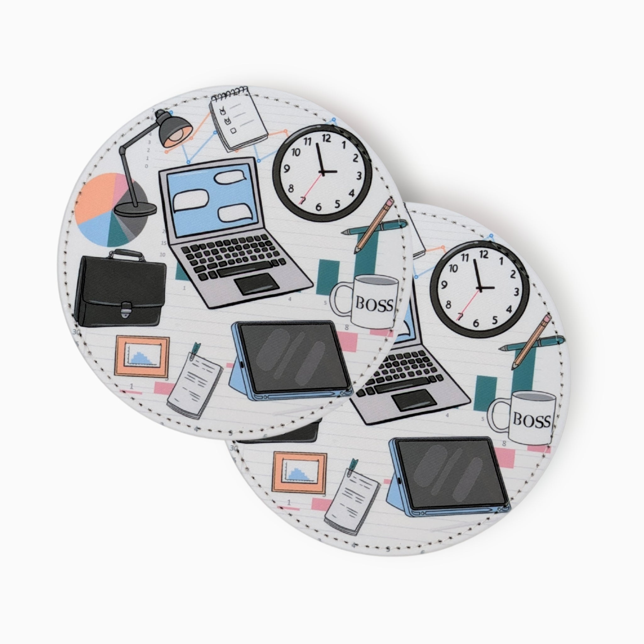 Business Fabric And Faux Leather Coasters, Set of 2