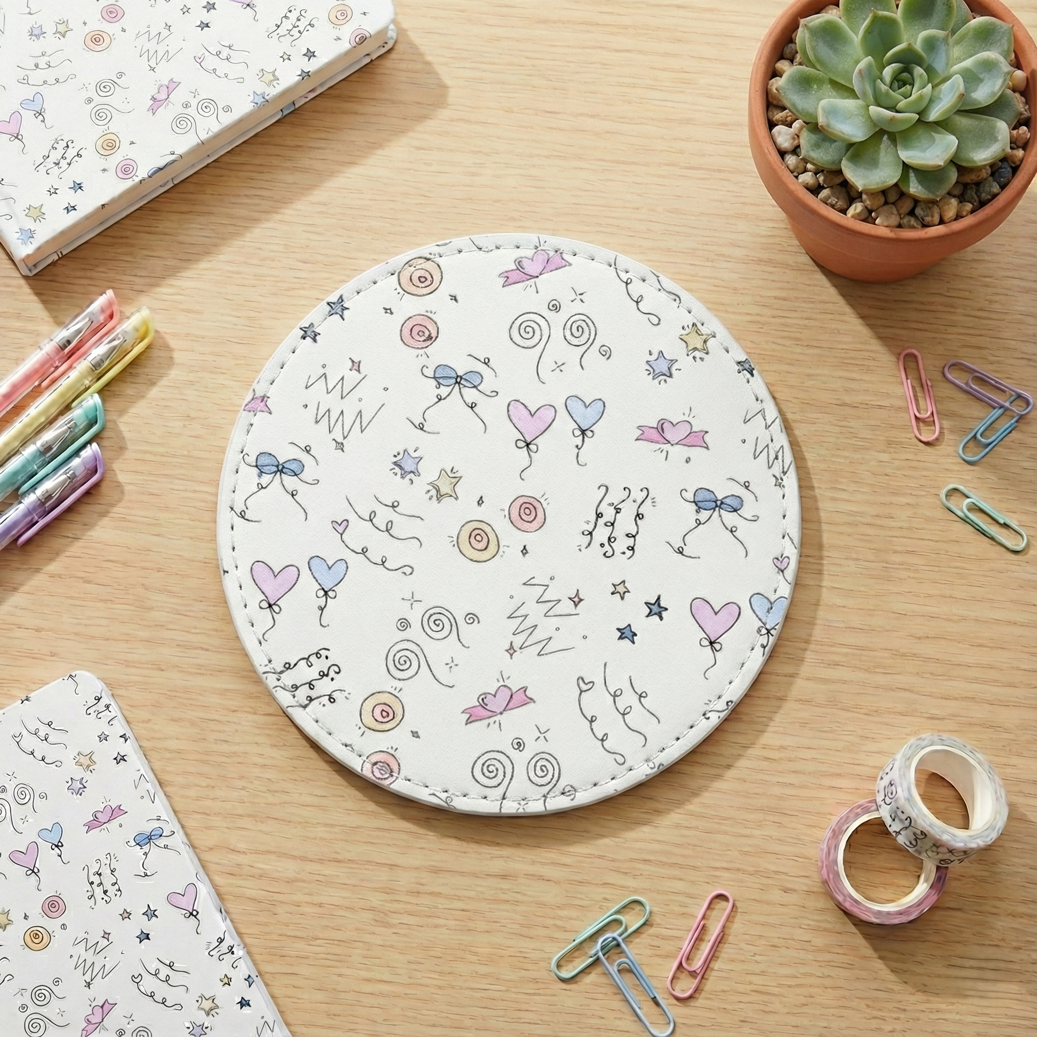 Doodle lines Fabric And Faux Leather Coasters, Set of 2