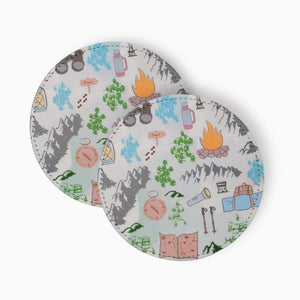 Hiking Fabric And Faux Leather Coasters, Set of 2