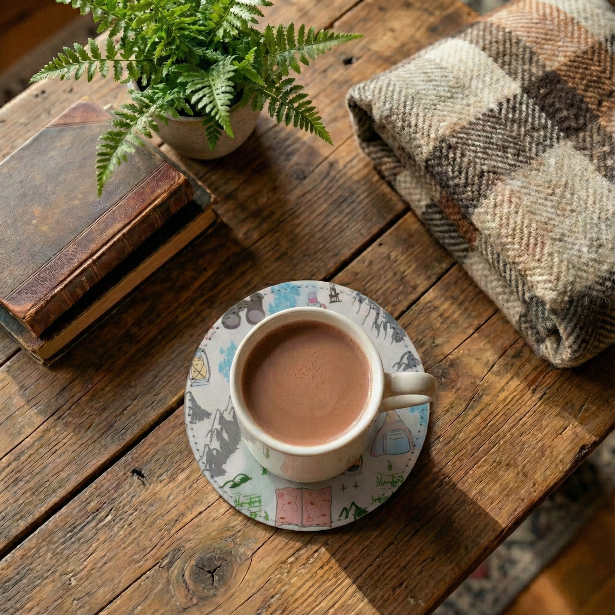 Hiking Fabric And Faux Leather Coasters, Set of 2