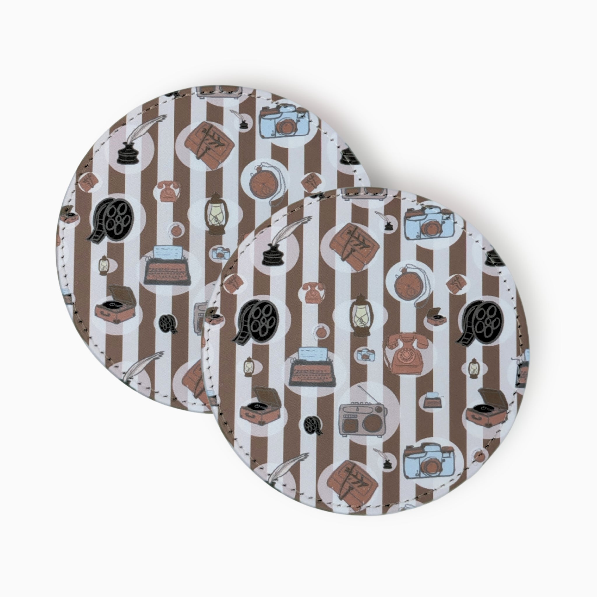 Vintage Fabric And Faux Leather Coasters, Set of 2