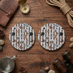 Vintage Fabric And Faux Leather Coasters, Set of 2