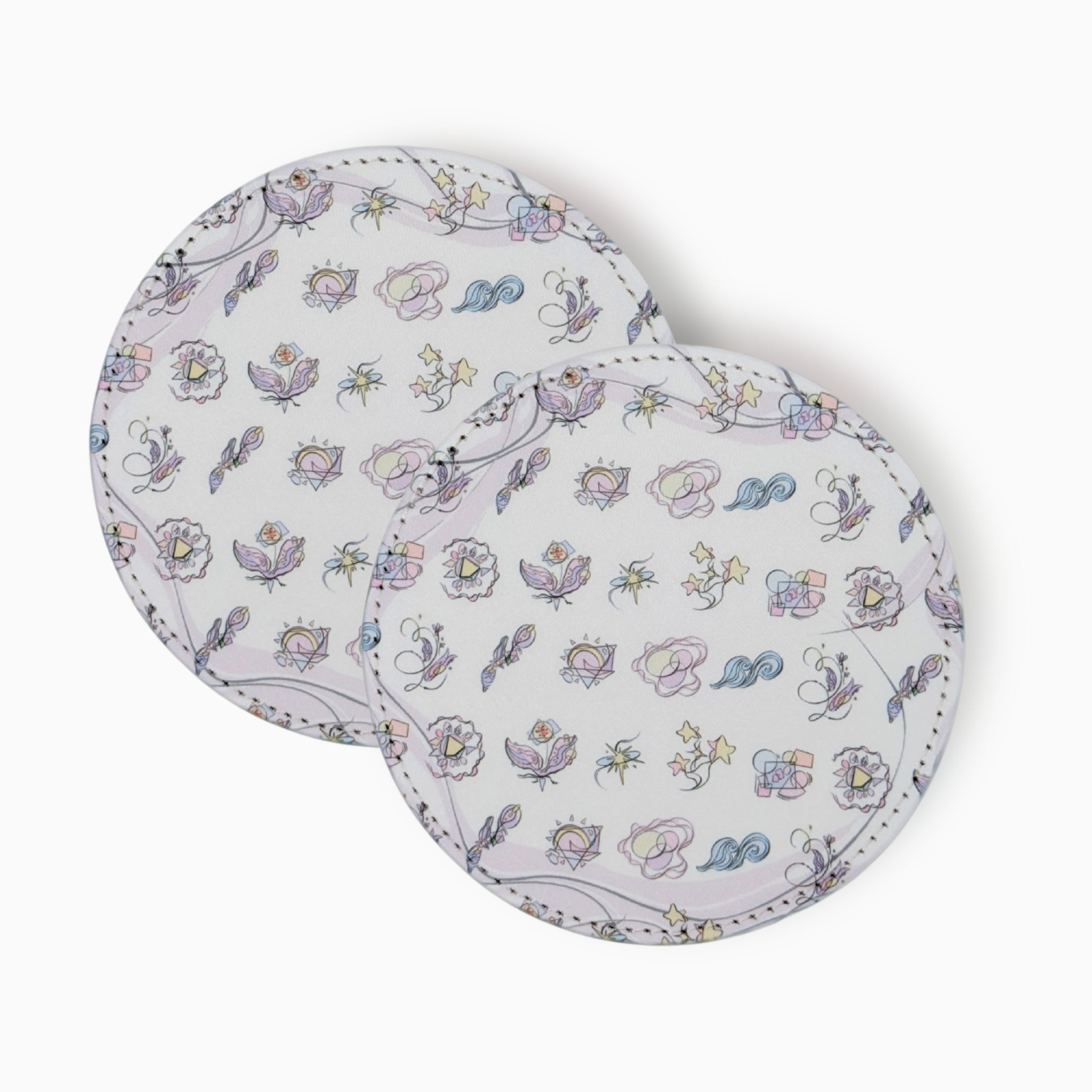 Abstract shapes Fabric And Faux Leather Coasters, Set of 2