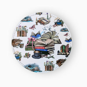 Books Fabric And Faux Leather Coasters, Set of 2