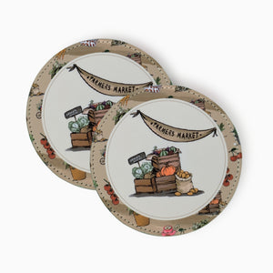 Farmers market Fabric And Faux Leather Coasters, Set of 2