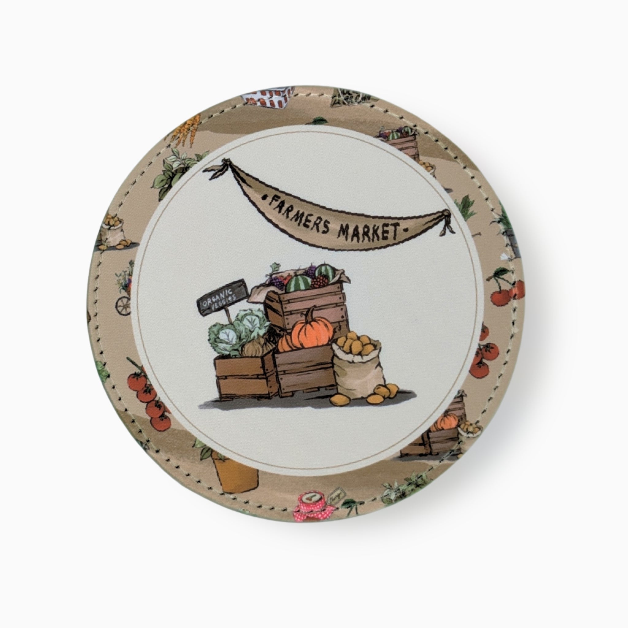 Farmers market Fabric And Faux Leather Coasters, Set of 2