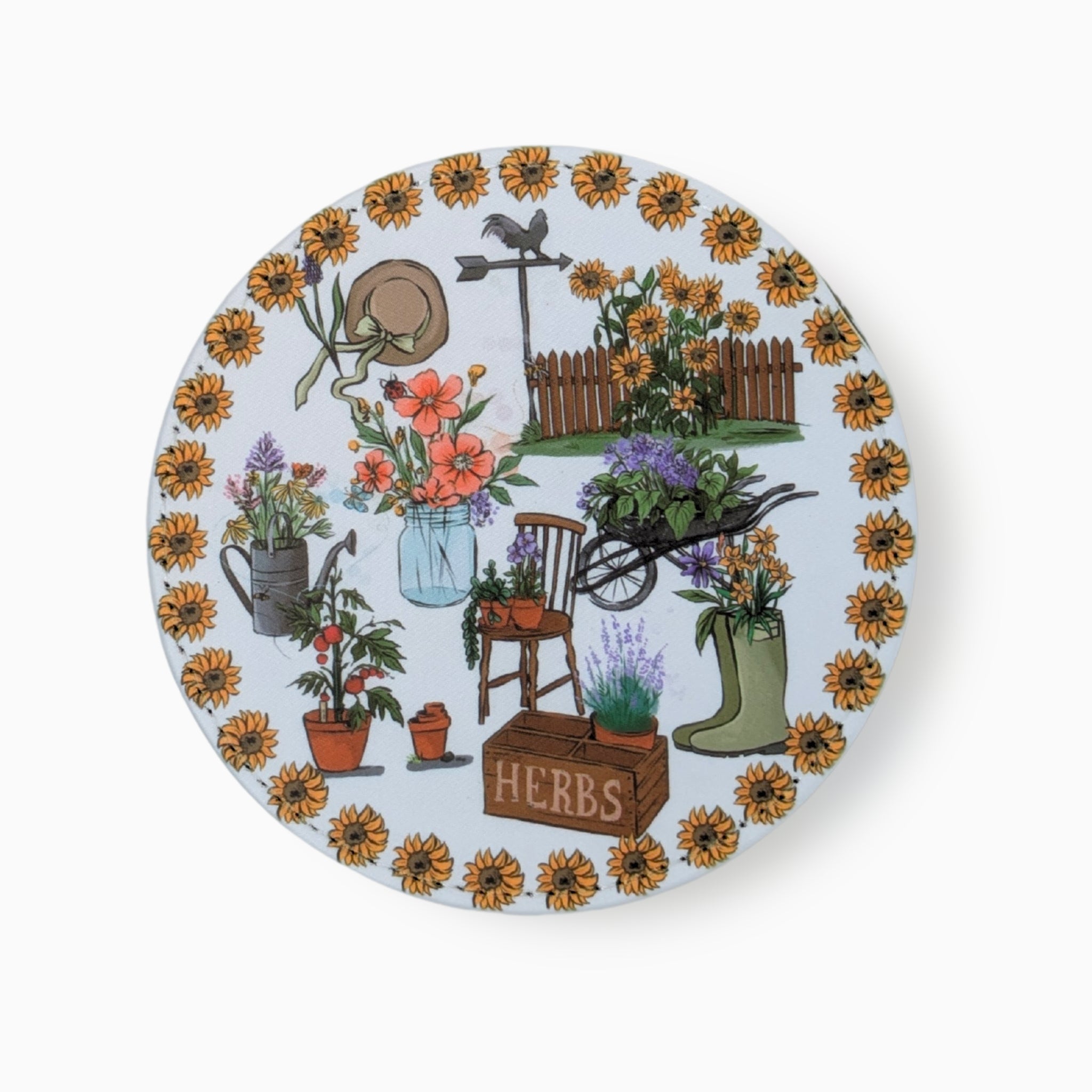 Gardening Fabric And Faux Leather Coasters, Set of 2