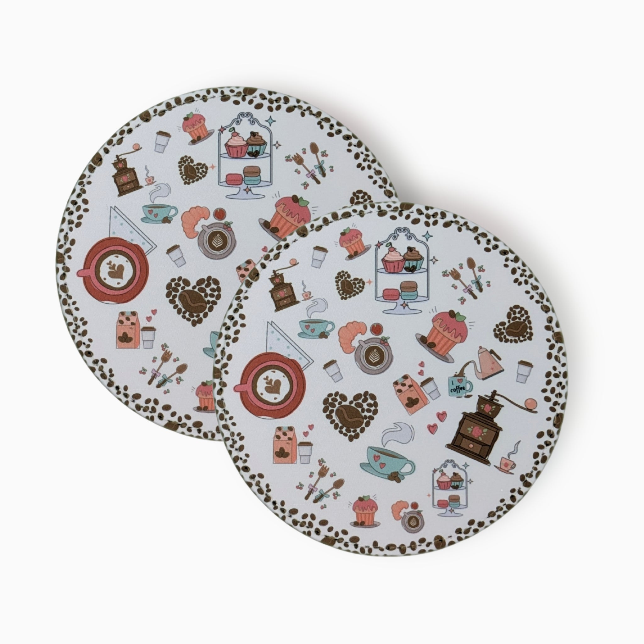 Coffee Fabric And Faux Leather Coasters, Set of 2