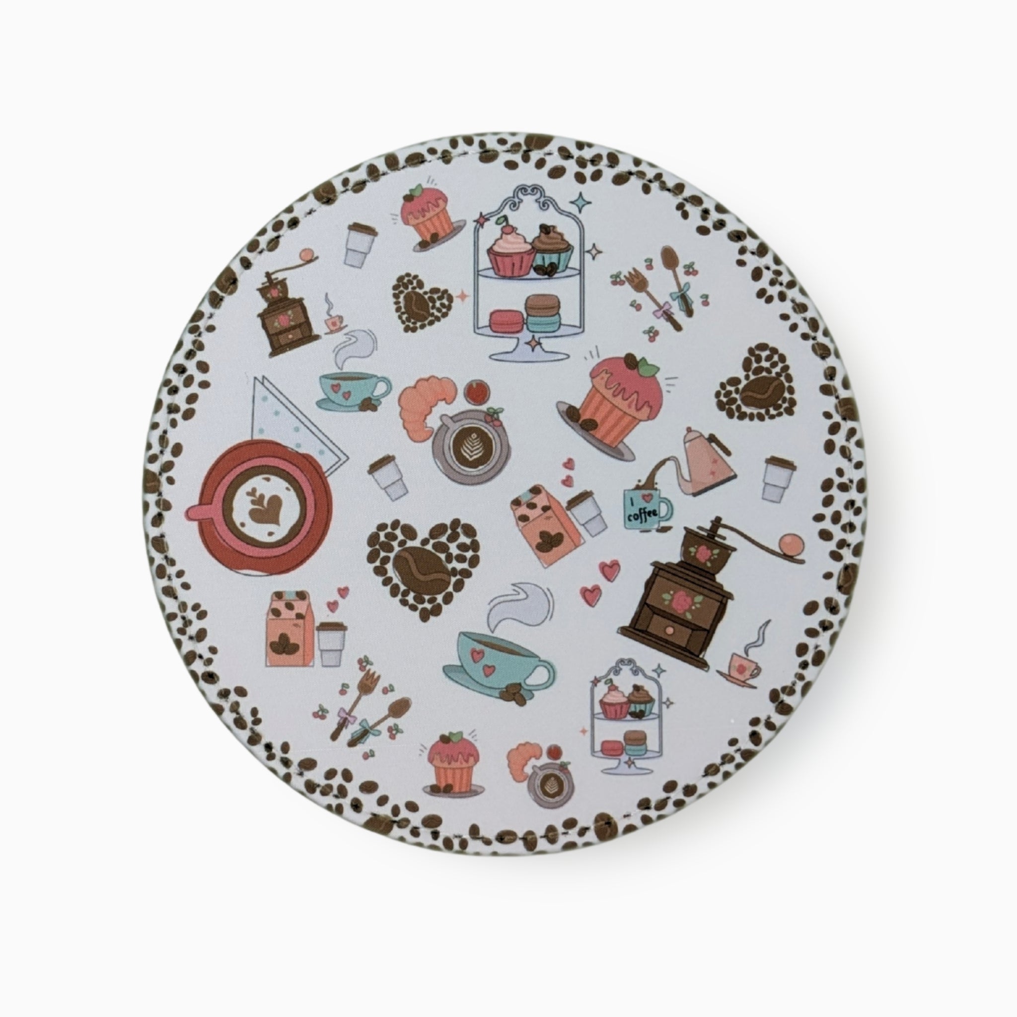 Coffee Fabric And Faux Leather Coasters, Set of 2