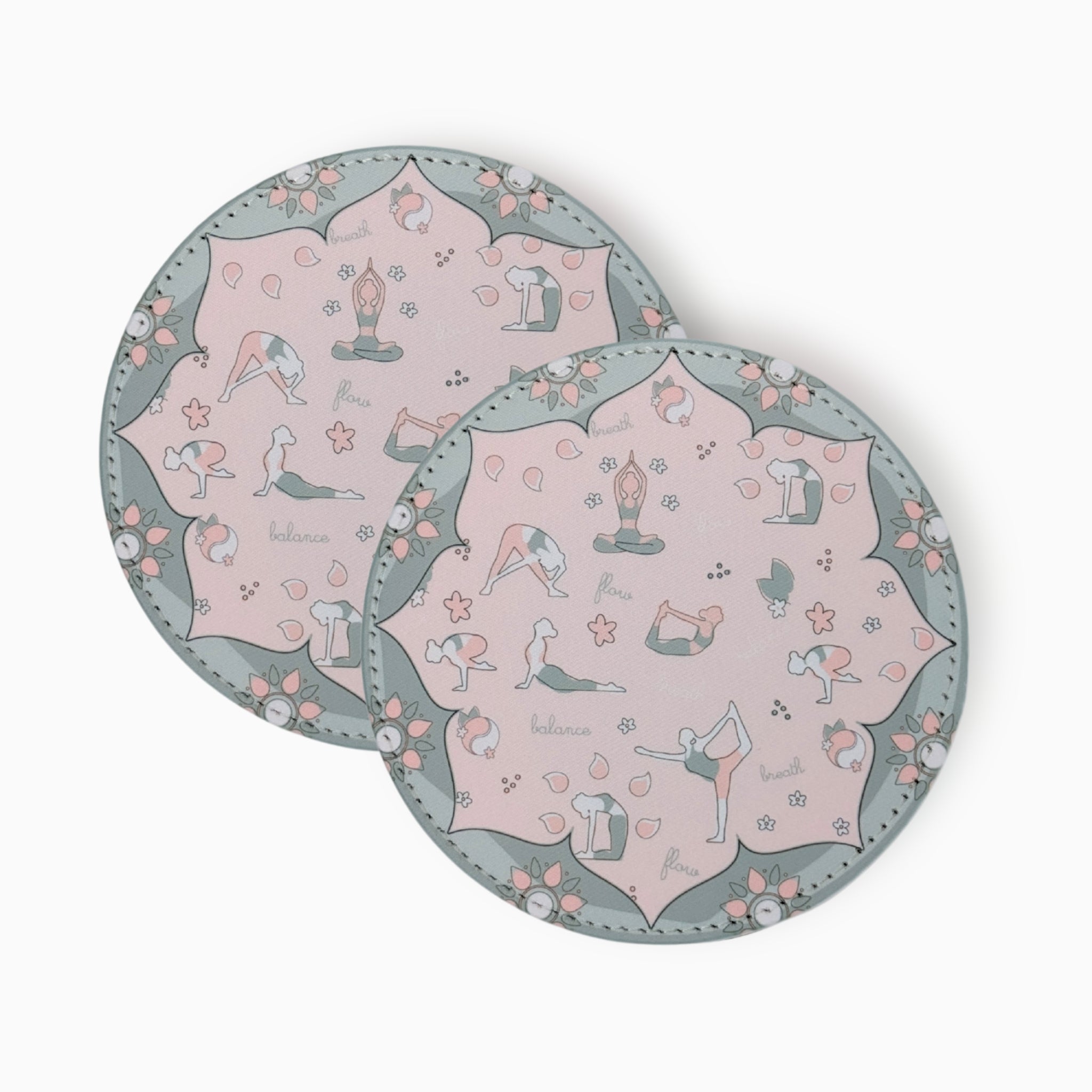 Yoga Fabric And Faux Leather Coasters, Set of 2