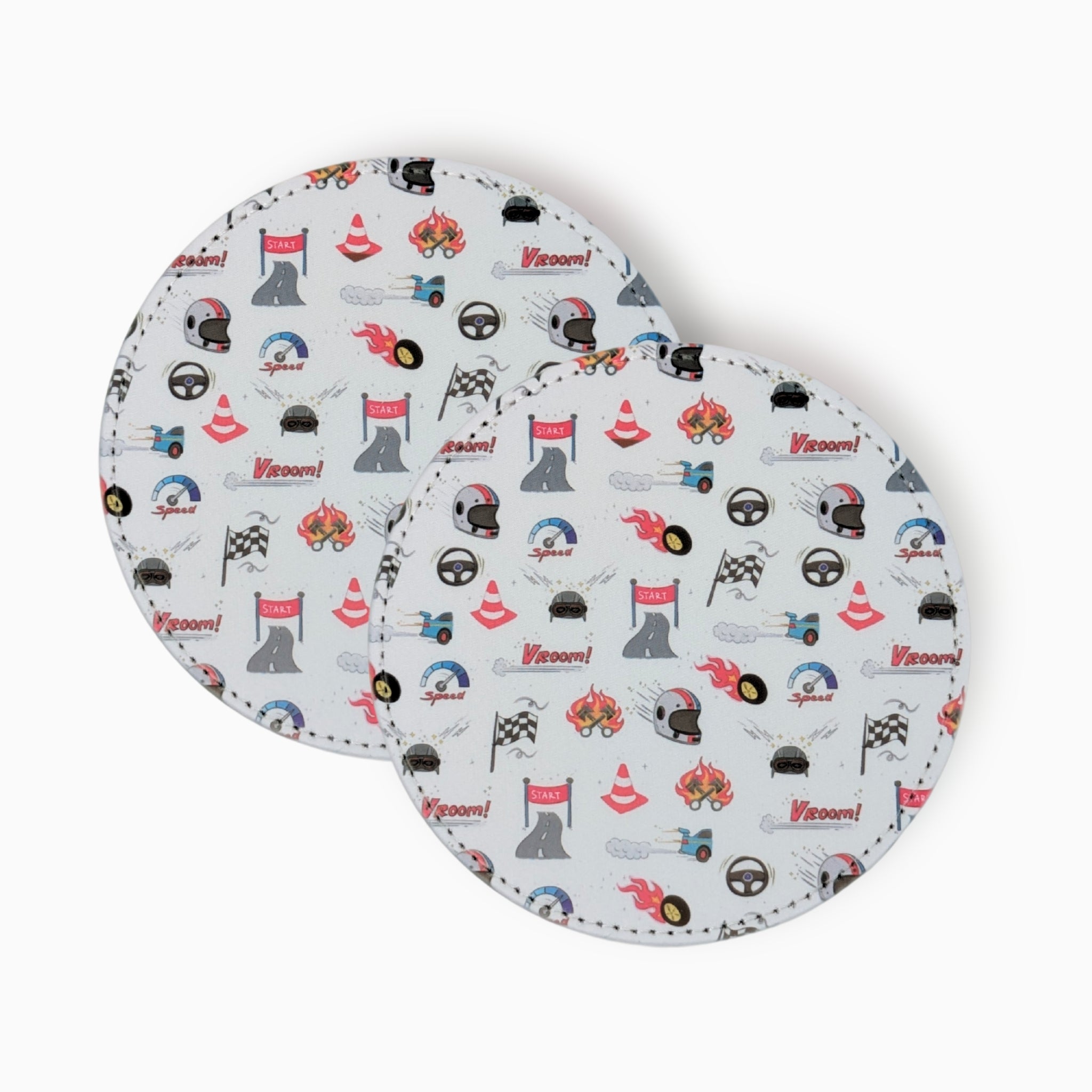 Racing Cars Fabric And Faux Leather Coasters, Set of 2