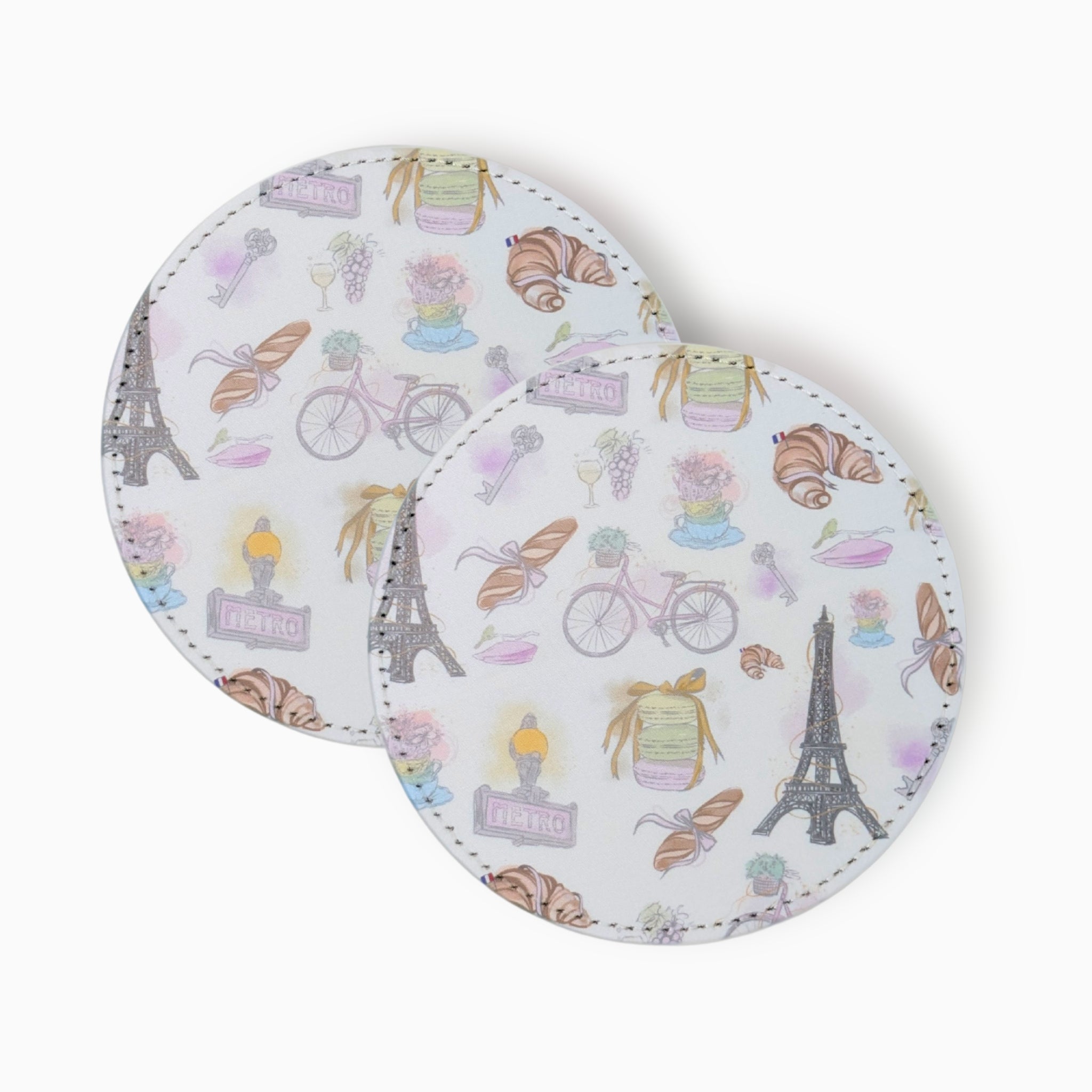 Paris Fabric And Faux Leather Coasters, Set of 2