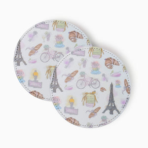 Paris Fabric And Faux Leather Coasters, Set of 2