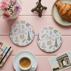 Paris Fabric And Faux Leather Coasters, Set of 2