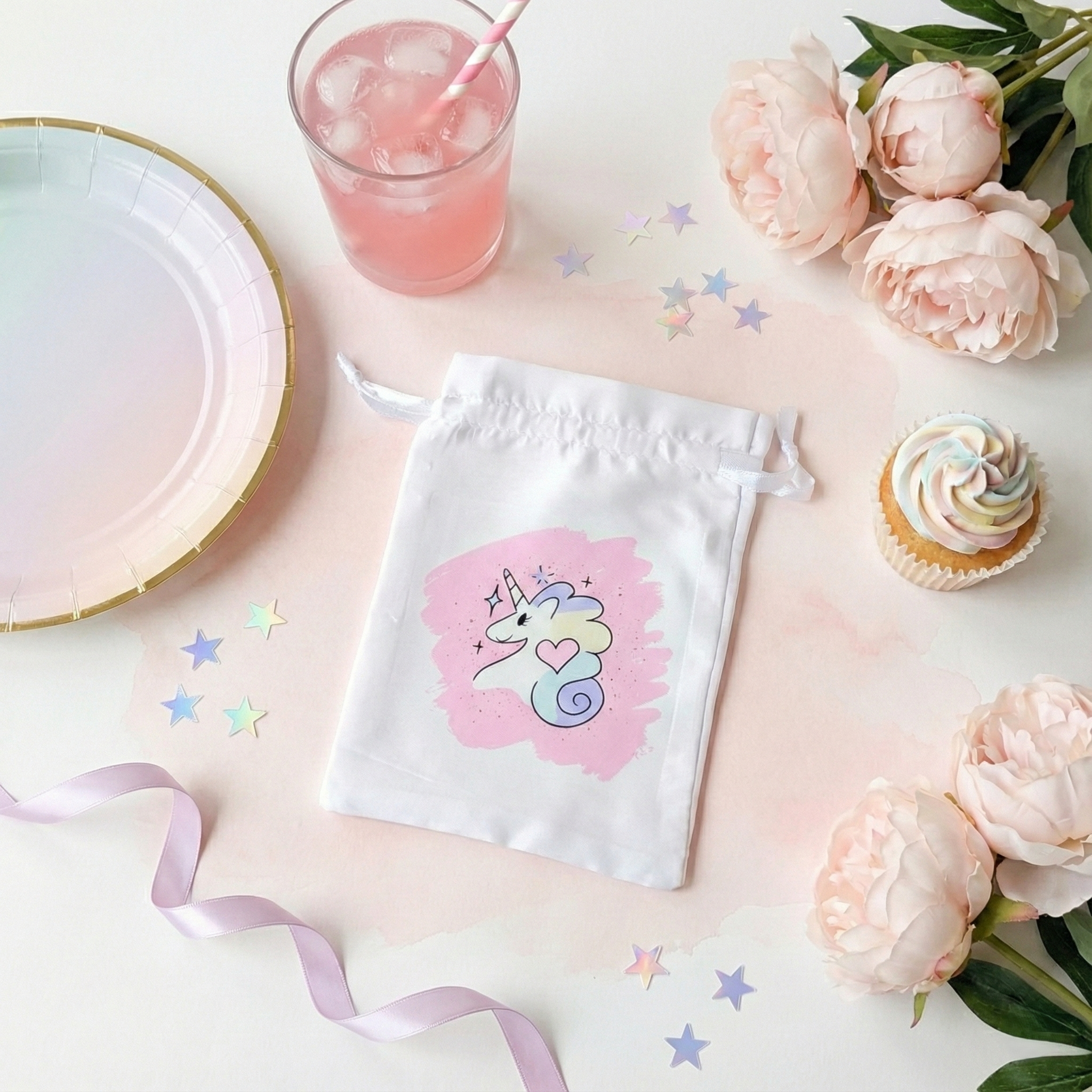Unicorn Satin Loot Bags, Set of 10