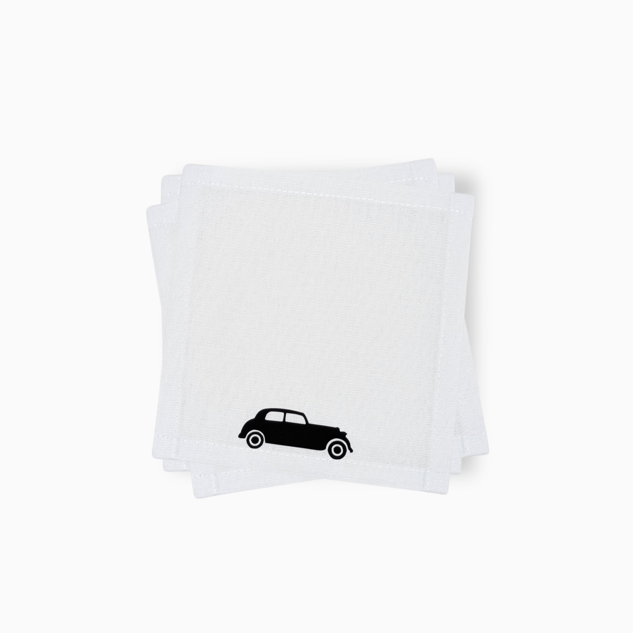 Cotton Cocktail Napkins, Black Vintage Car, Set of 10