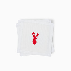 Cotton Cocktail Napkins, Red Deer, Set of 10
