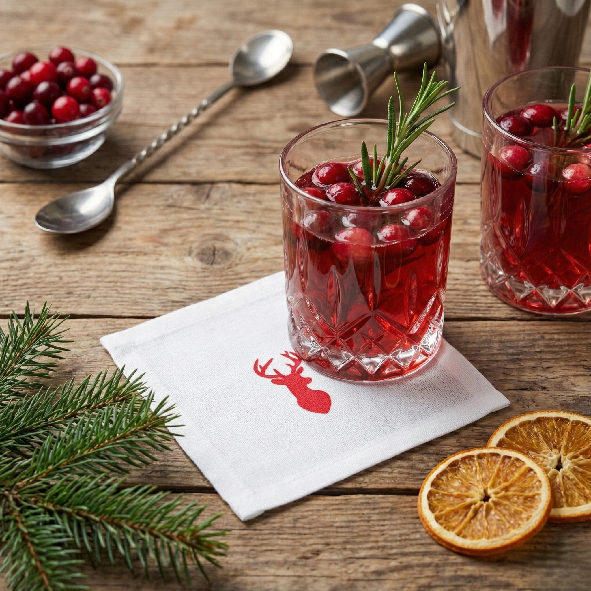 Cotton Cocktail Napkins, Red Deer, Set of 10