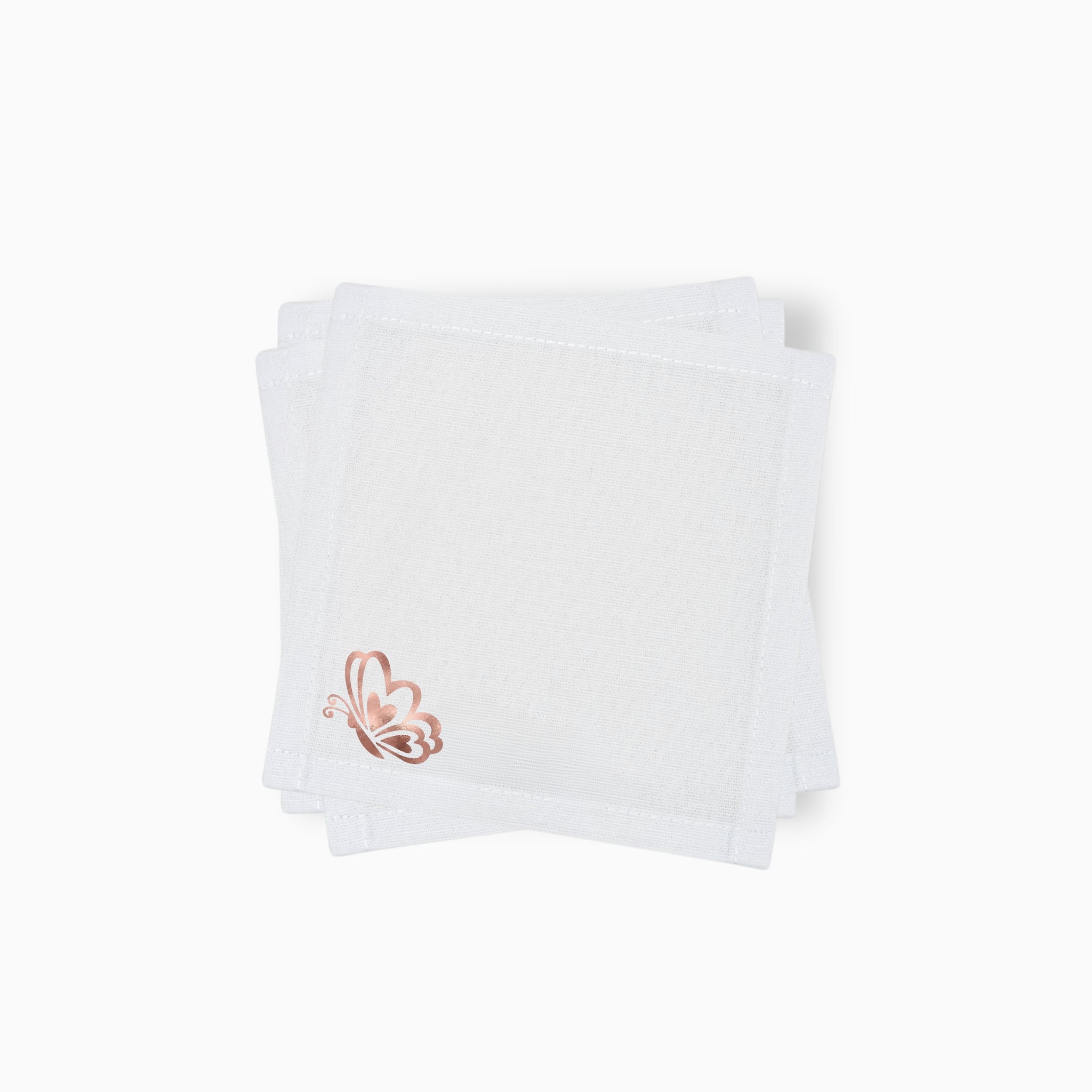 Cotton Cocktail Napkins, Rose Gold Foil Butterfly, Set of 10