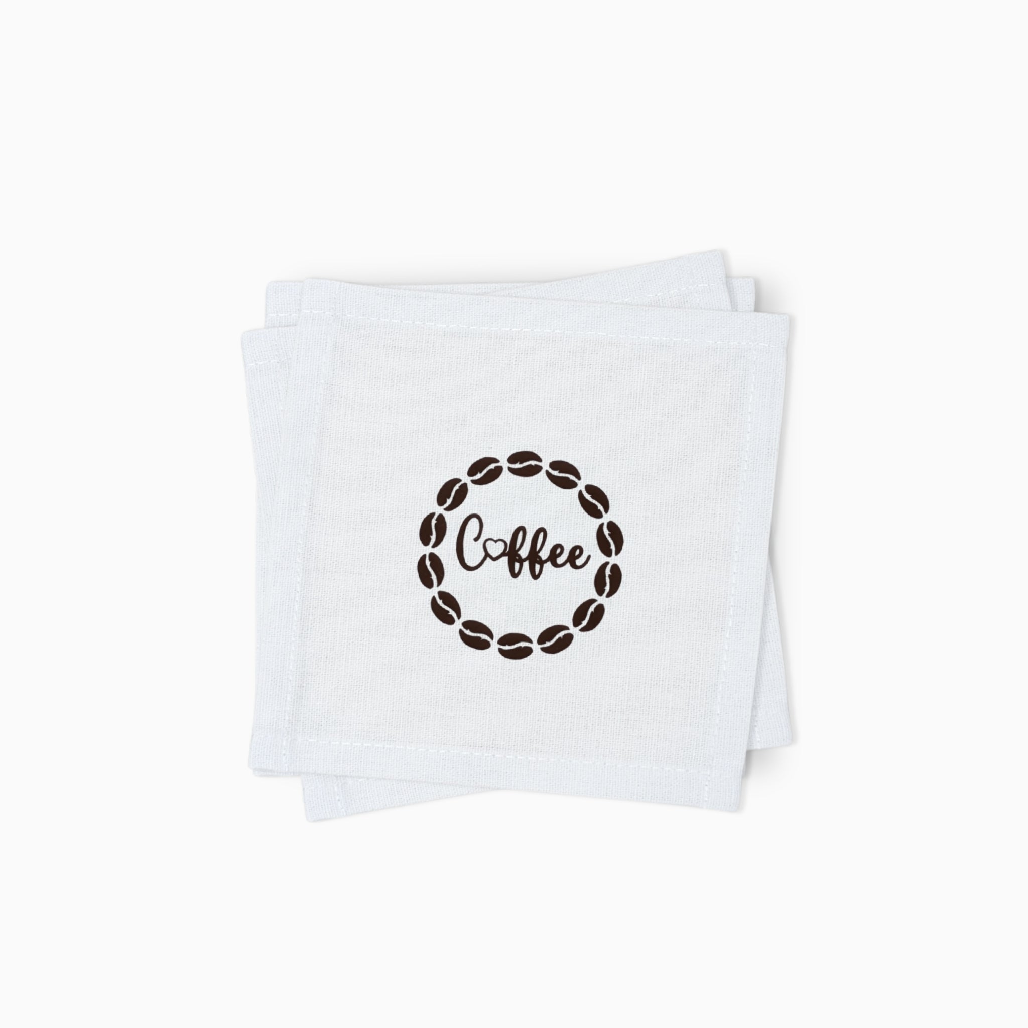 Cotton Cocktail Napkins, Coffee Bean Wreath, Set of 10