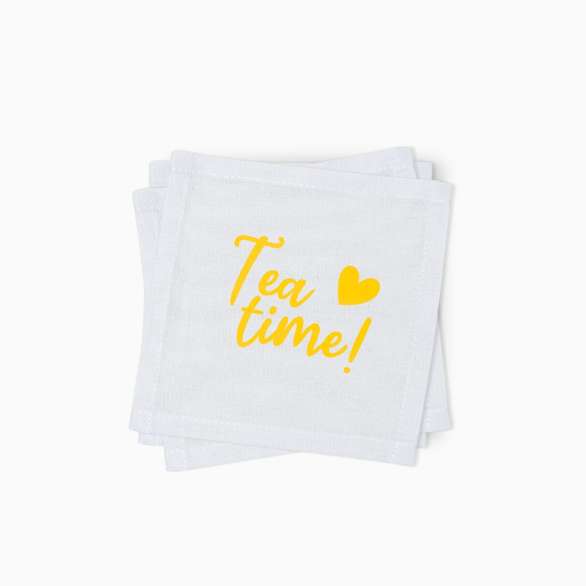 Cotton Cocktail Napkins, “Tea time!”, Set of 10