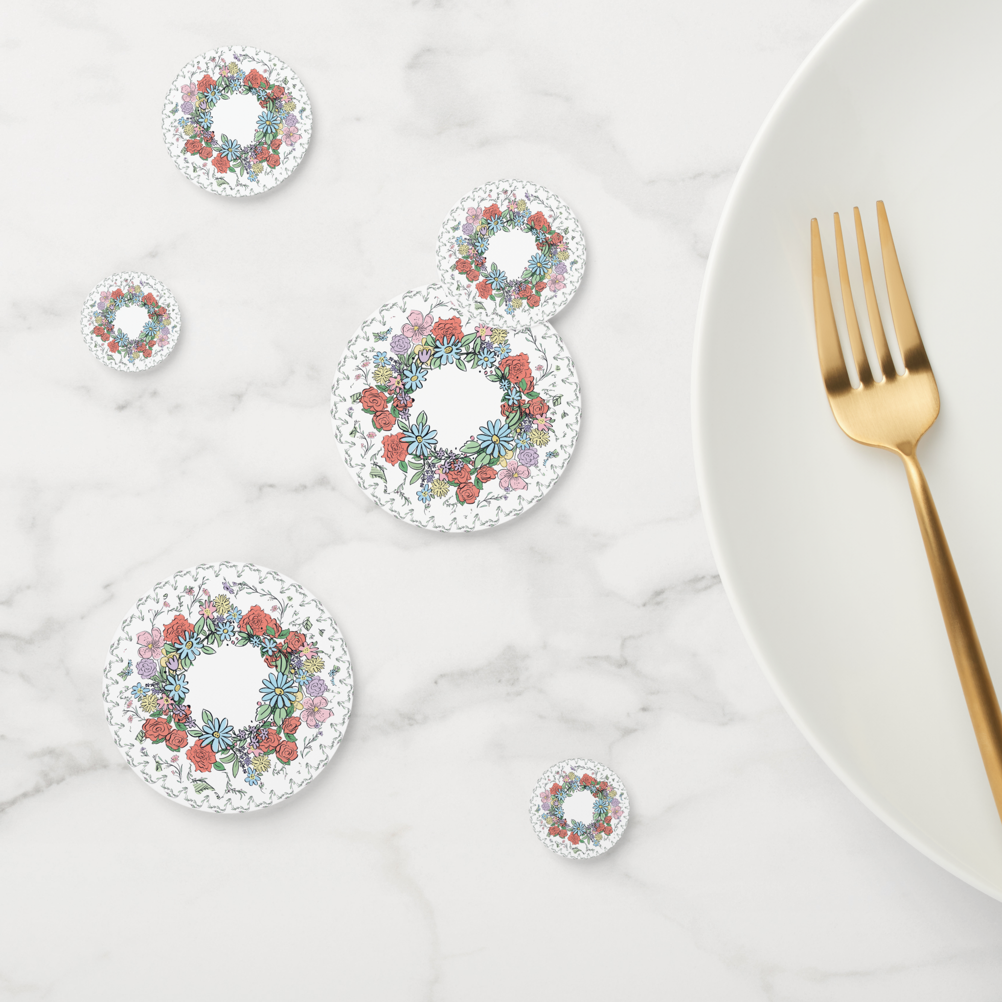 Floral Cardstock Table Confetti 60 Piece Set