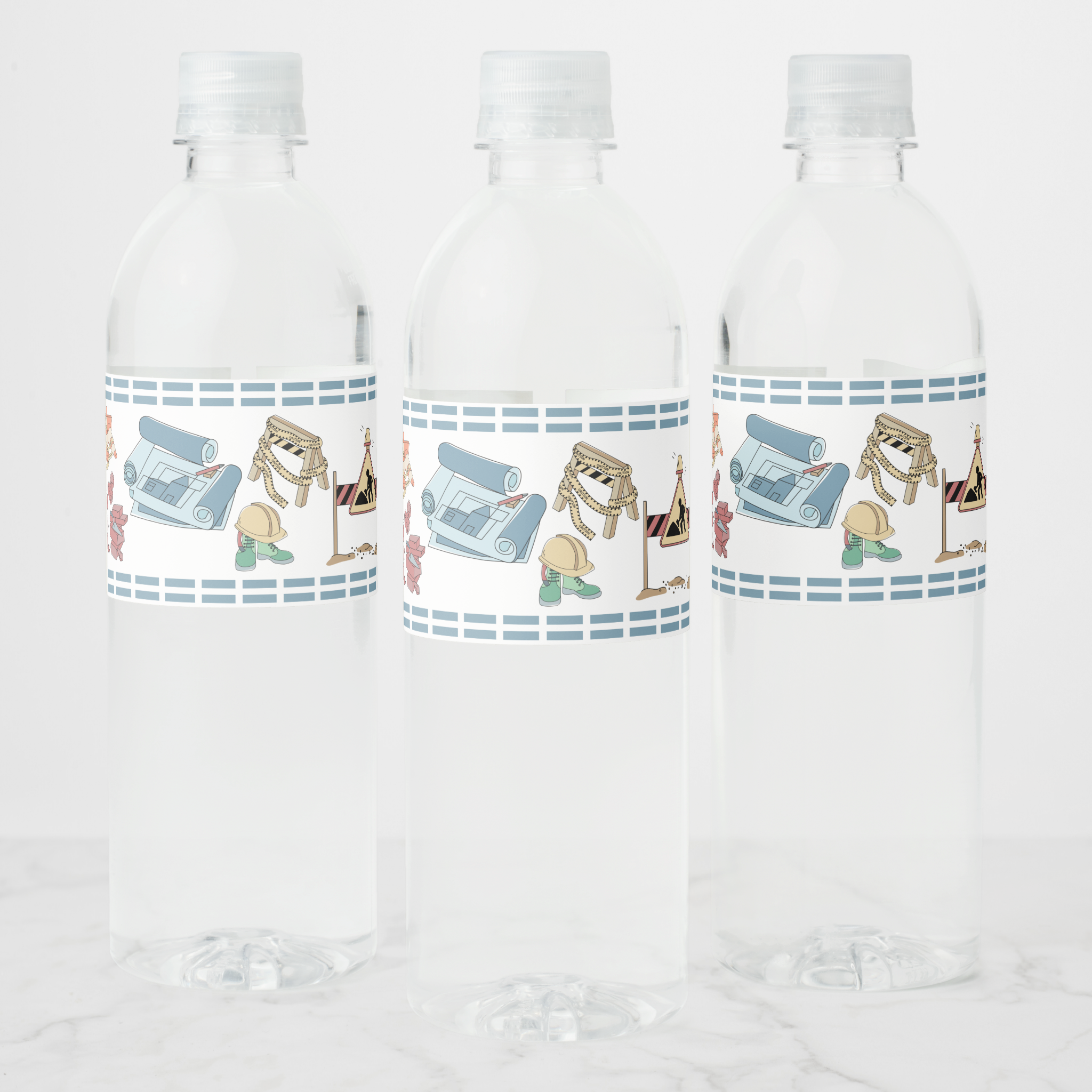 Construction Water Bottle Labels, Set of 4