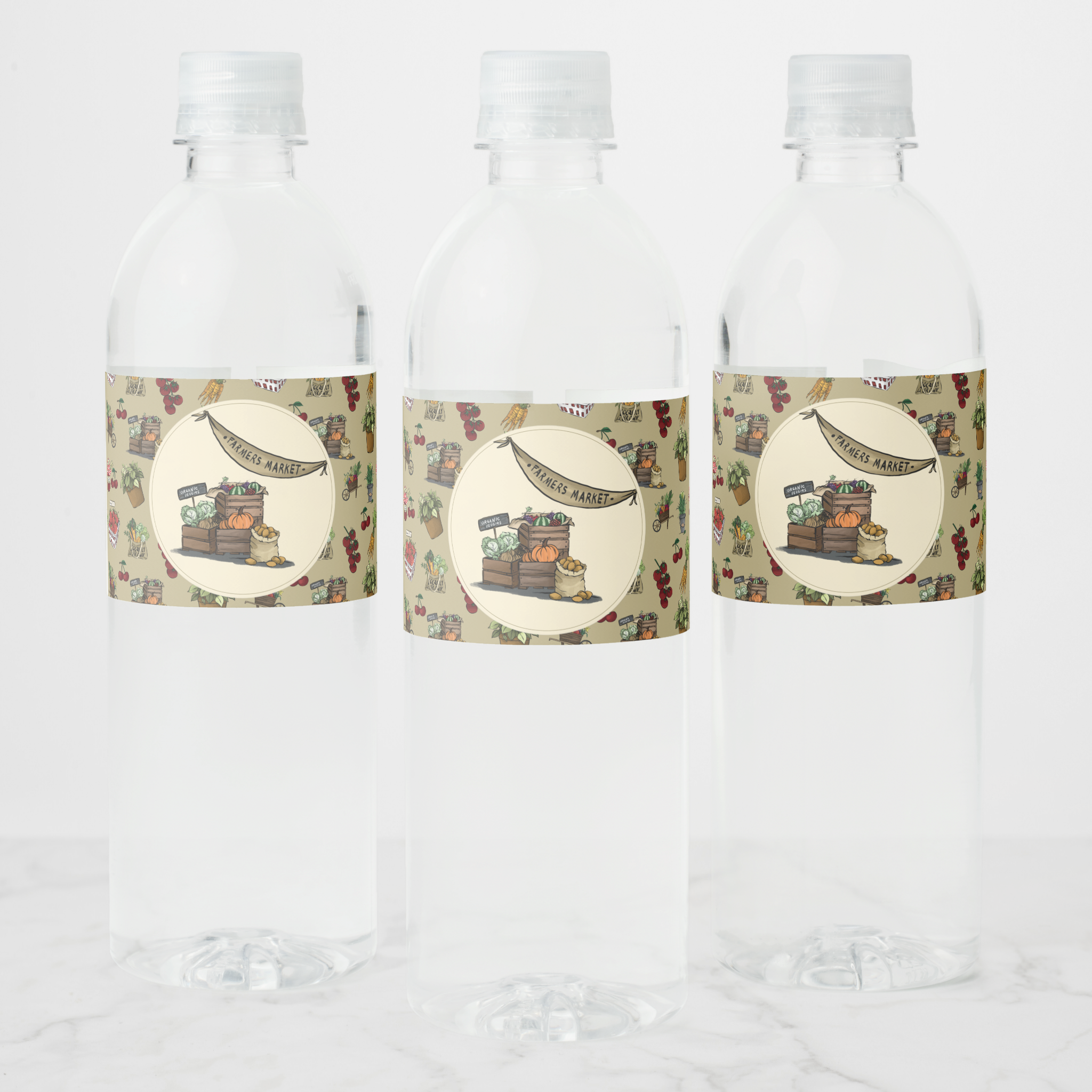 Farmers Market Water Bottle Labels, Set of 4