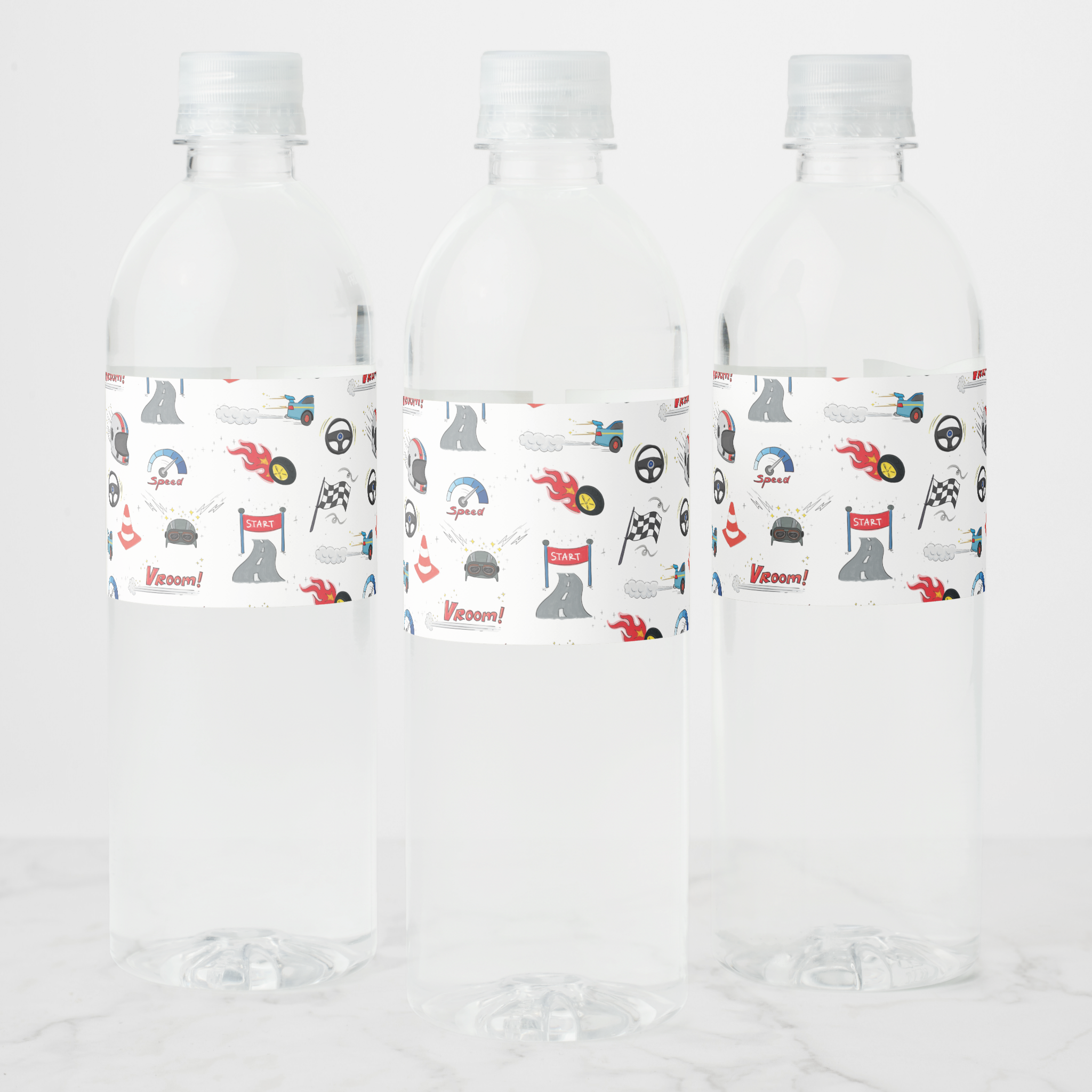 Racing Cars Water Bottle Labels, Set of 4