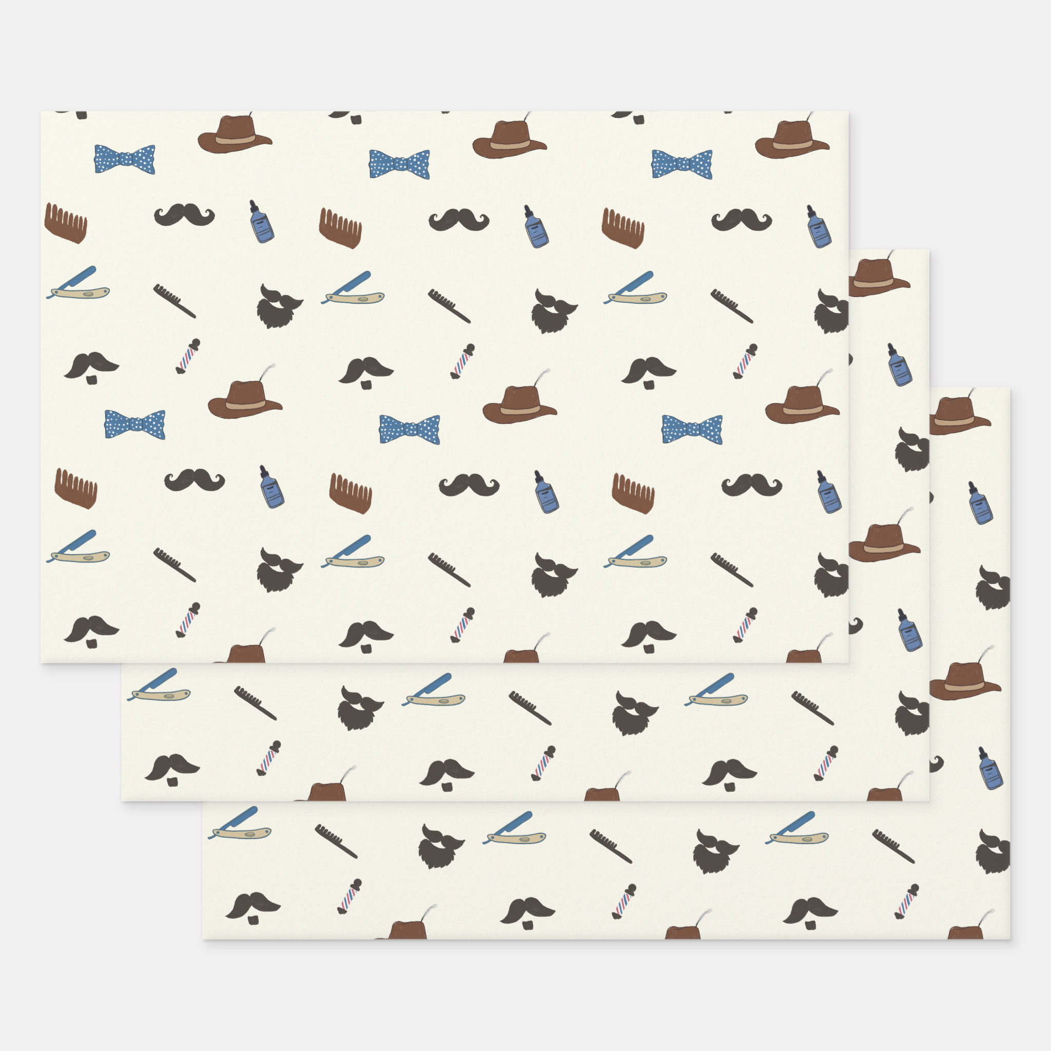 Beard Gift Wrapping Paper Sheets, Set of 3