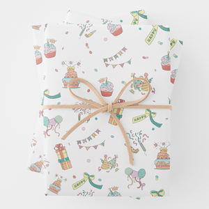Birthday Gift Wrapping Paper Sheets, Set of 3