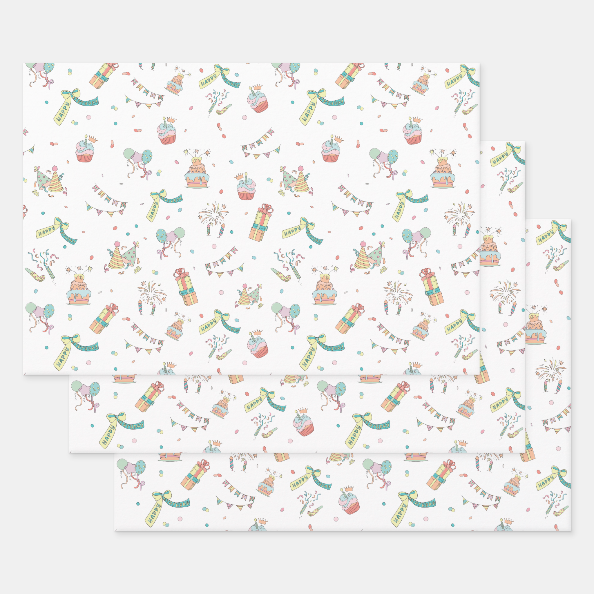 Birthday Gift Wrapping Paper Sheets, Set of 3