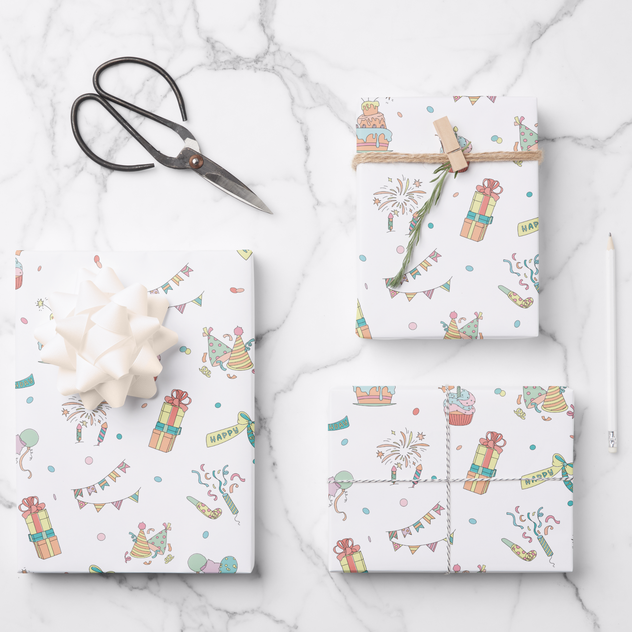 Birthday Gift Wrapping Paper Sheets, Set of 3