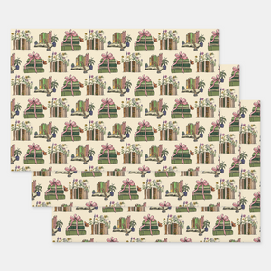Books Gift Wrapping Paper Sheets, Set of 3