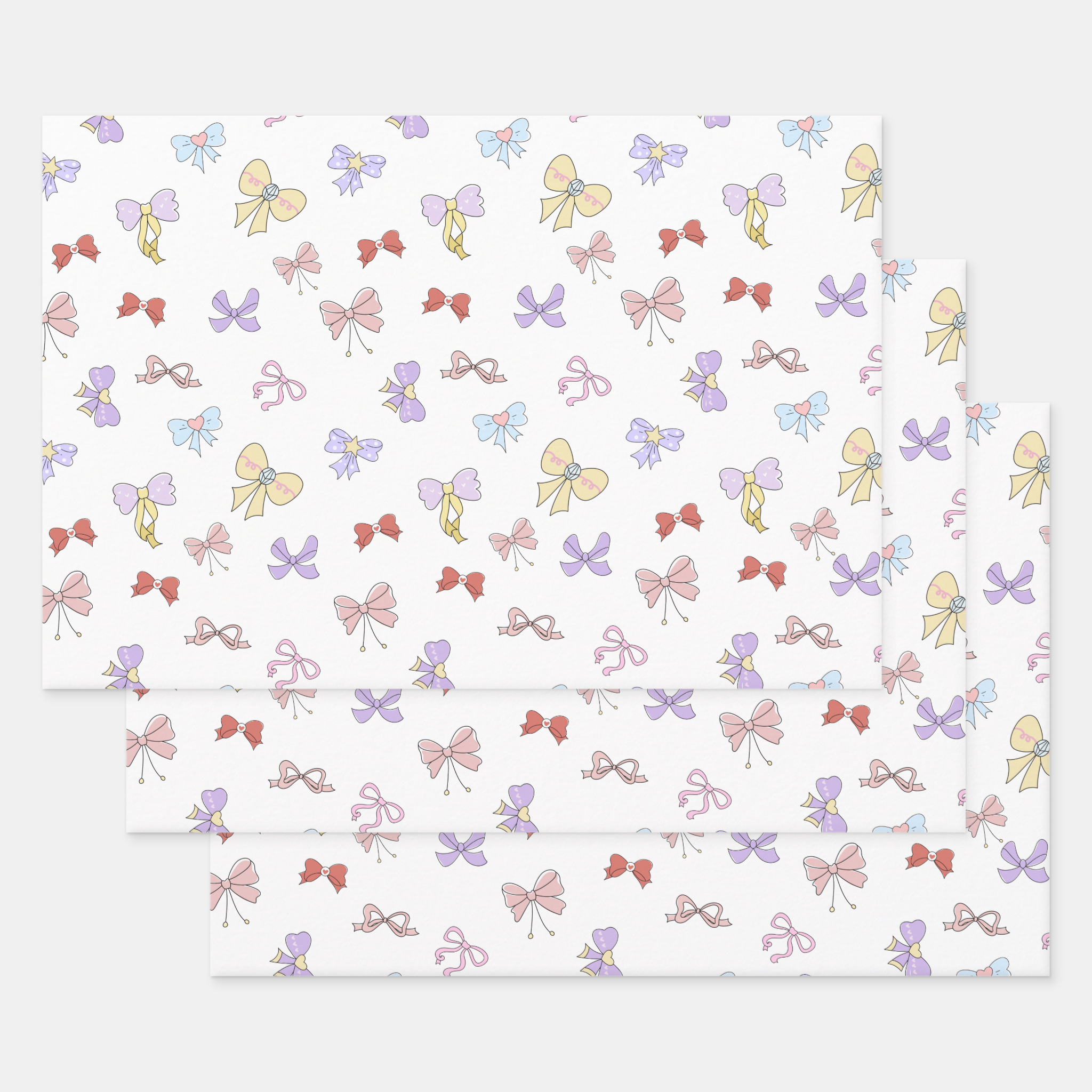 Bows Gift Wrapping Paper Sheets, Set of 3