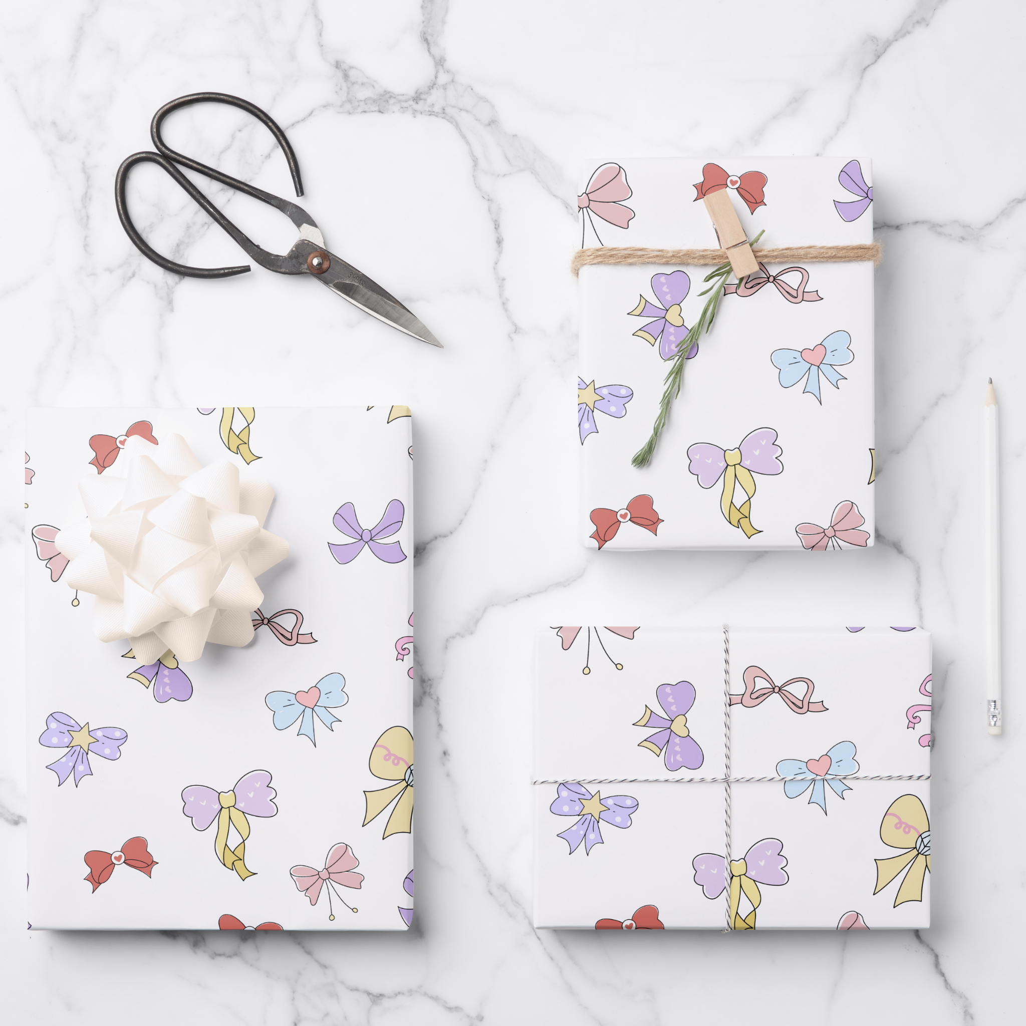 Bows Gift Wrapping Paper Sheets, Set of 3